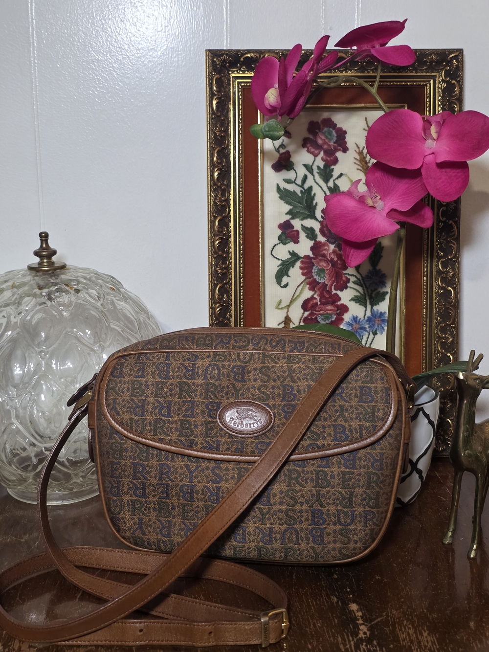 Vintage Burberrys Rare All Over Monogram Canvas Crossbody/Camera Bag